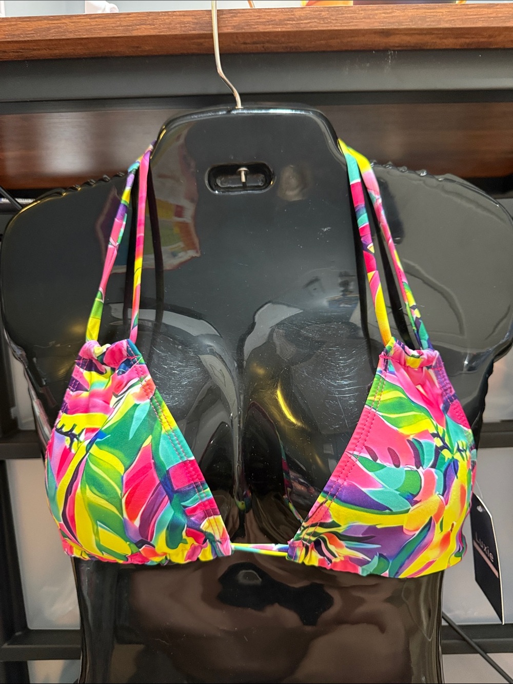Vibrant Tropical Triangle Bikini Top - Pink Multi